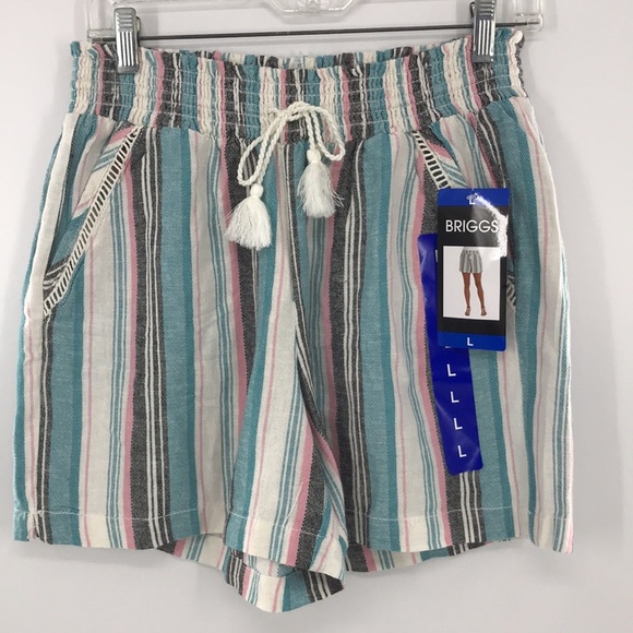 Briggs New York Pants - New Briggs Linen Shorts Stripe Green Teal Multicolor String Waist Size Large